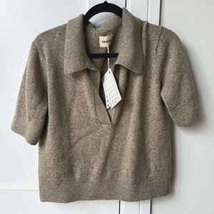 Khaite Jo Sepia Shrunken Cashmere Polo Sweater Small S NWOT Taupe